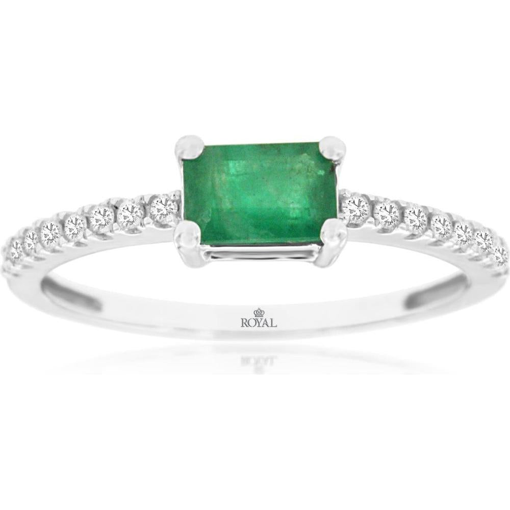 14K White Gold Emerald & Diamond Ring - 0.55 Carats Emerald, 0.14 Carats Total Diamond Weight