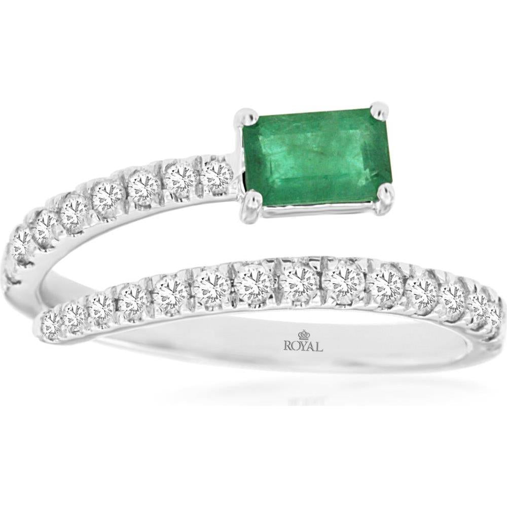 14K White Gold Emerald & Diamond Ring - 1.00 Carats Total Gemstone Weight