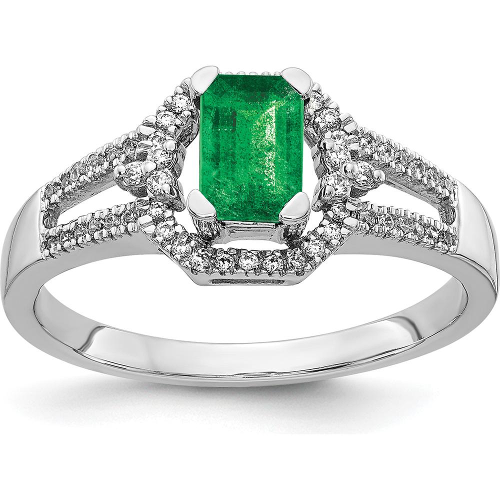 14K White Gold Emerald and Diamond Ring with 0.536 Carat Emerald and 0.461 Carat Total Diamond Weight by 0