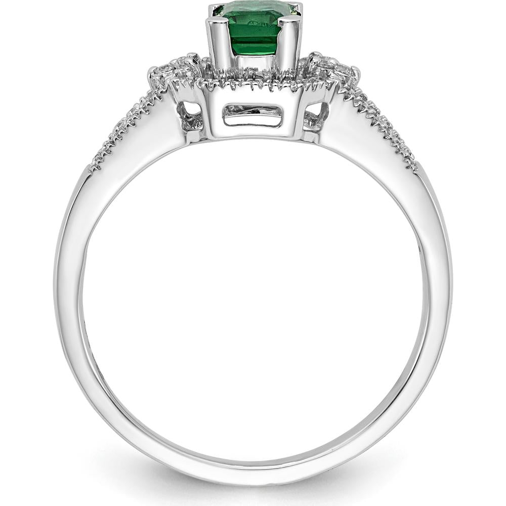 14K White Gold Emerald and Diamond Ring with 0.536 Carat Emerald and 0.461 Carat Total Diamond Weight by 0