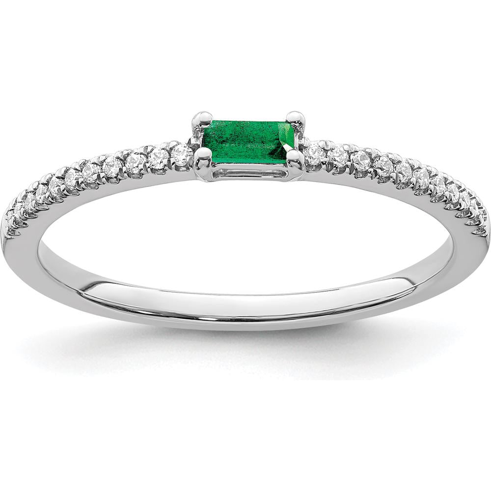 14K White Gold Emerald and Diamond Ring with Baguette Emerald - 0.09 Carat Total Gemstone Weight by 0