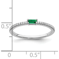 14K White Gold Emerald and Diamond Ring with Baguette Emerald - 0.09 Carat Total Gemstone Weight by 0