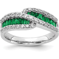 14K White Gold Emerald and Diamond Ring with Baguette Emeralds and Round Diamonds by 0