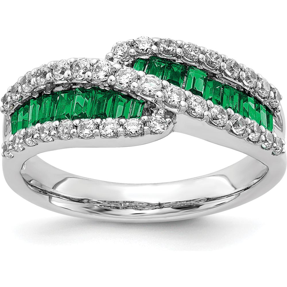 14K White Gold Emerald and Diamond Ring with Baguette Emeralds and Round Diamonds by 0