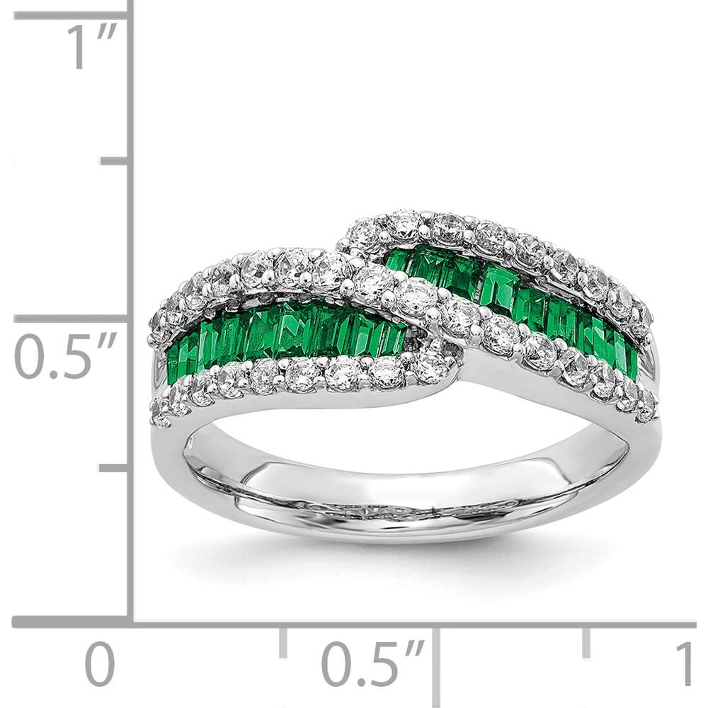 14K White Gold Emerald and Diamond Ring with Baguette Emeralds and Round Diamonds by 0