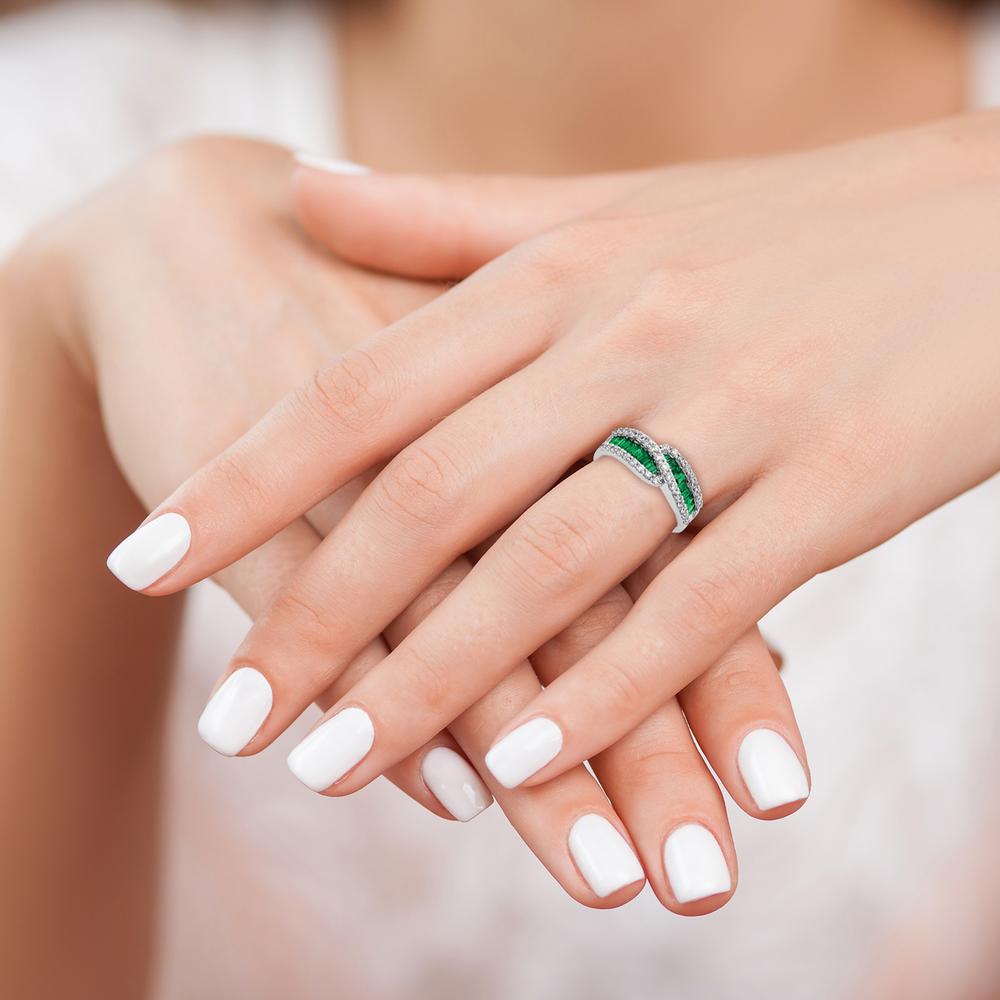 14K White Gold Emerald and Diamond Ring with Baguette Emeralds and Round Diamonds by 0