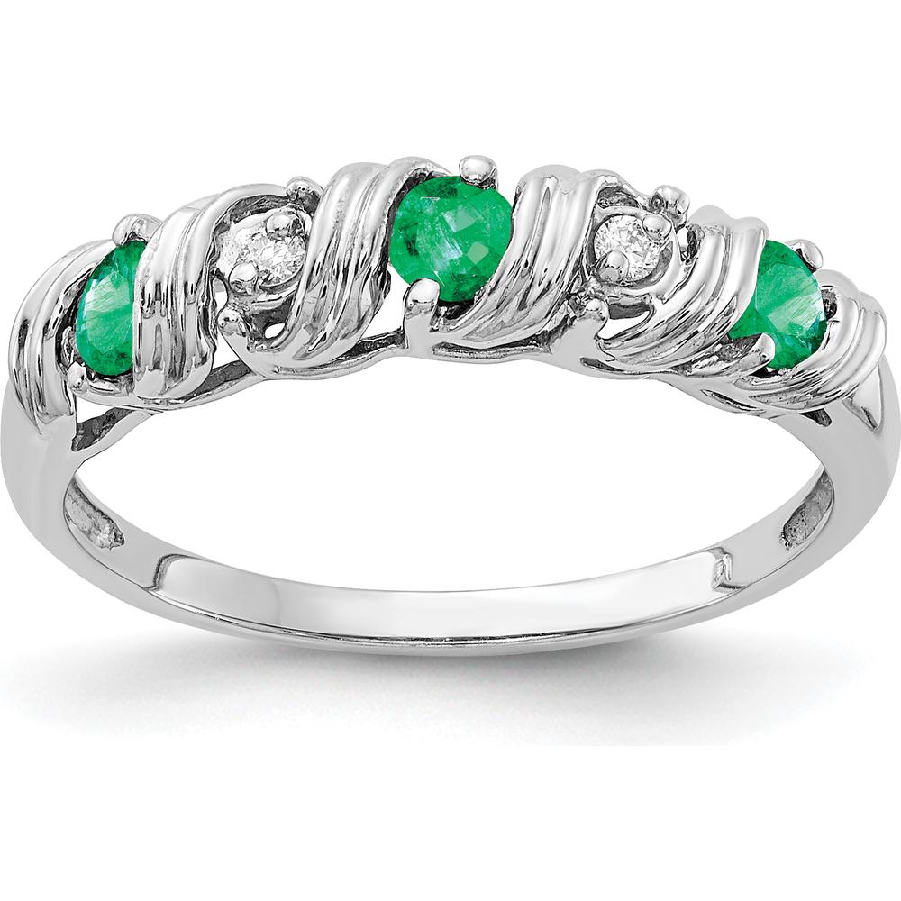 14K White Gold Emerald and Diamond Ring with Faceted Emeralds and Diamonds - 0.09 Carat Emerald, 0.024 Carat Total Diamond Weight by Monteluci Fine Jewelry