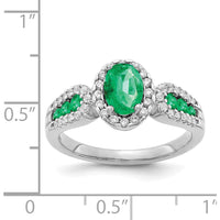14K White Gold Emerald and Diamond Ring with Oval Emerald - 0.73 Carat Emerald Weight, 0.14 Carat Total Diamond Weight by 0