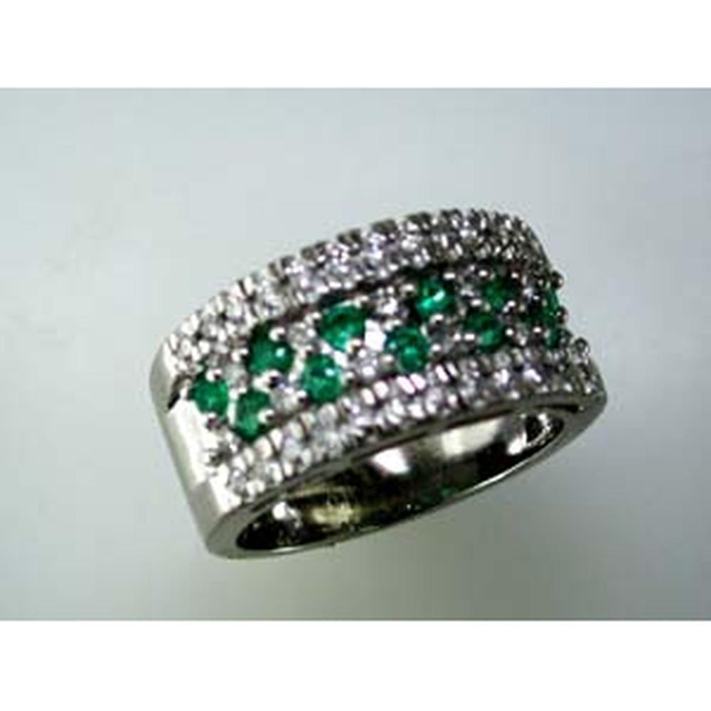 14K White Gold Emerald & Diamond Ring with Round Emeralds and Diamonds - 1.00 Carats Total Gem Weight