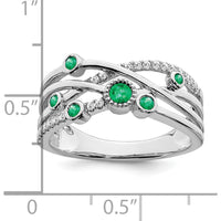 14K White Gold Emerald and Diamond Ring with Round Stones - 0.12 Carat Total Gem Weight by 0
