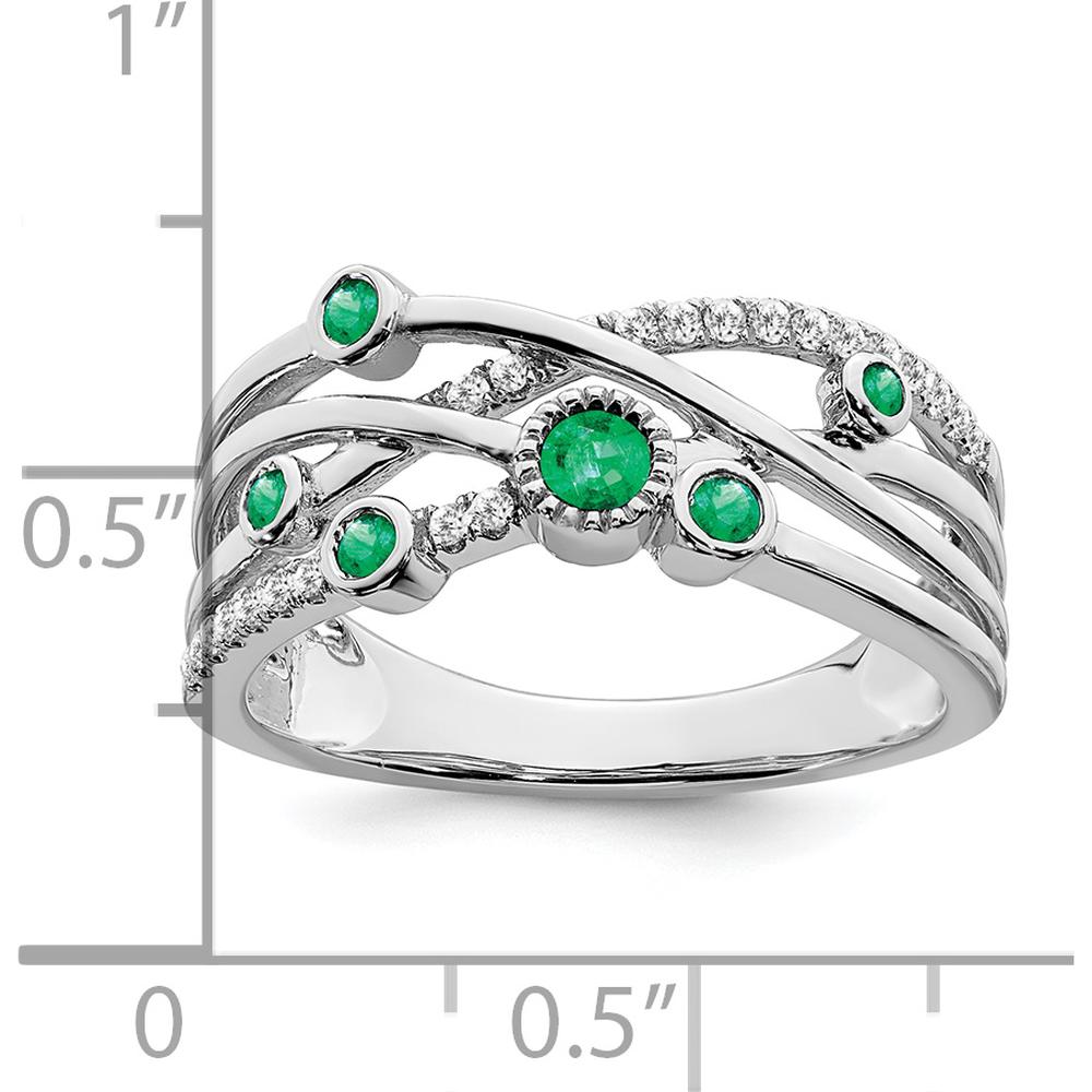 14K White Gold Emerald and Diamond Ring with Round Stones - 0.12 Carat Total Gem Weight by 0