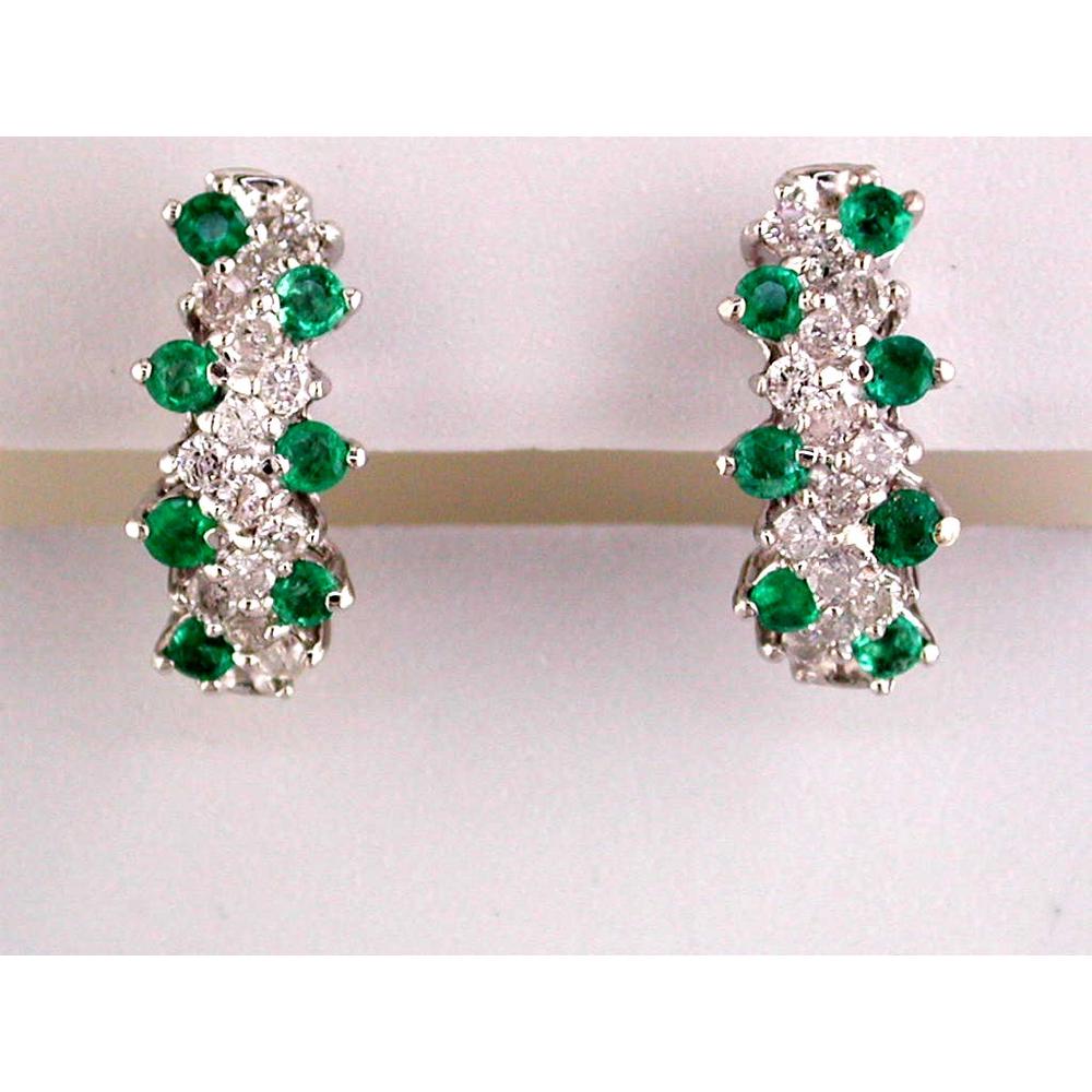 14K White Gold Emerald & Diamond Stud Earrings - 1.36 Carats Total Emerald Weight, 1.34 Carats Total Diamond Weight