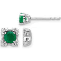 14K White Gold Emerald and Diamond Stud Earrings with Jacket - 0.27 Carats Emerald, 0.004 Carats Diamond Total Weight by Monteluci Fine Jewelry