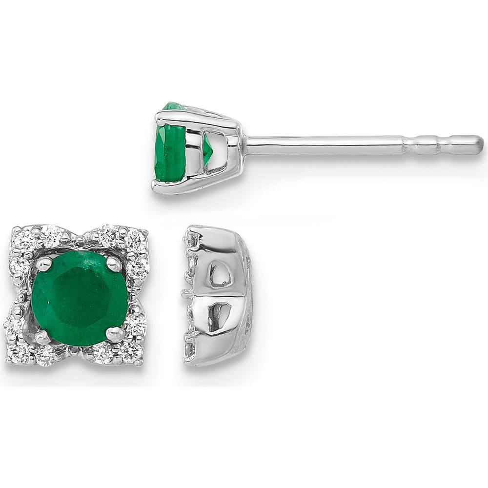 14K White Gold Emerald and Diamond Stud Earrings with Jacket - 0.27 Carats Emerald, 0.004 Carats Diamond Total Weight by Monteluci Fine Jewelry