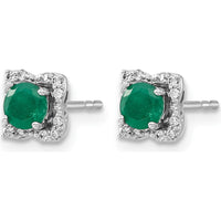14K White Gold Emerald and Diamond Stud Earrings with Jacket - 0.27 Carats Emerald, 0.004 Carats Diamond Total Weight by Monteluci Fine Jewelry