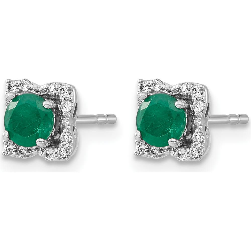 14K White Gold Emerald and Diamond Stud Earrings with Jacket - 0.27 Carats Emerald, 0.004 Carats Diamond Total Weight by Monteluci Fine Jewelry