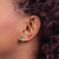14K White Gold Emerald and Diamond Stud Earrings with Jacket - 0.27 Carats Emerald, 0.004 Carats Diamond Total Weight by Monteluci Fine Jewelry