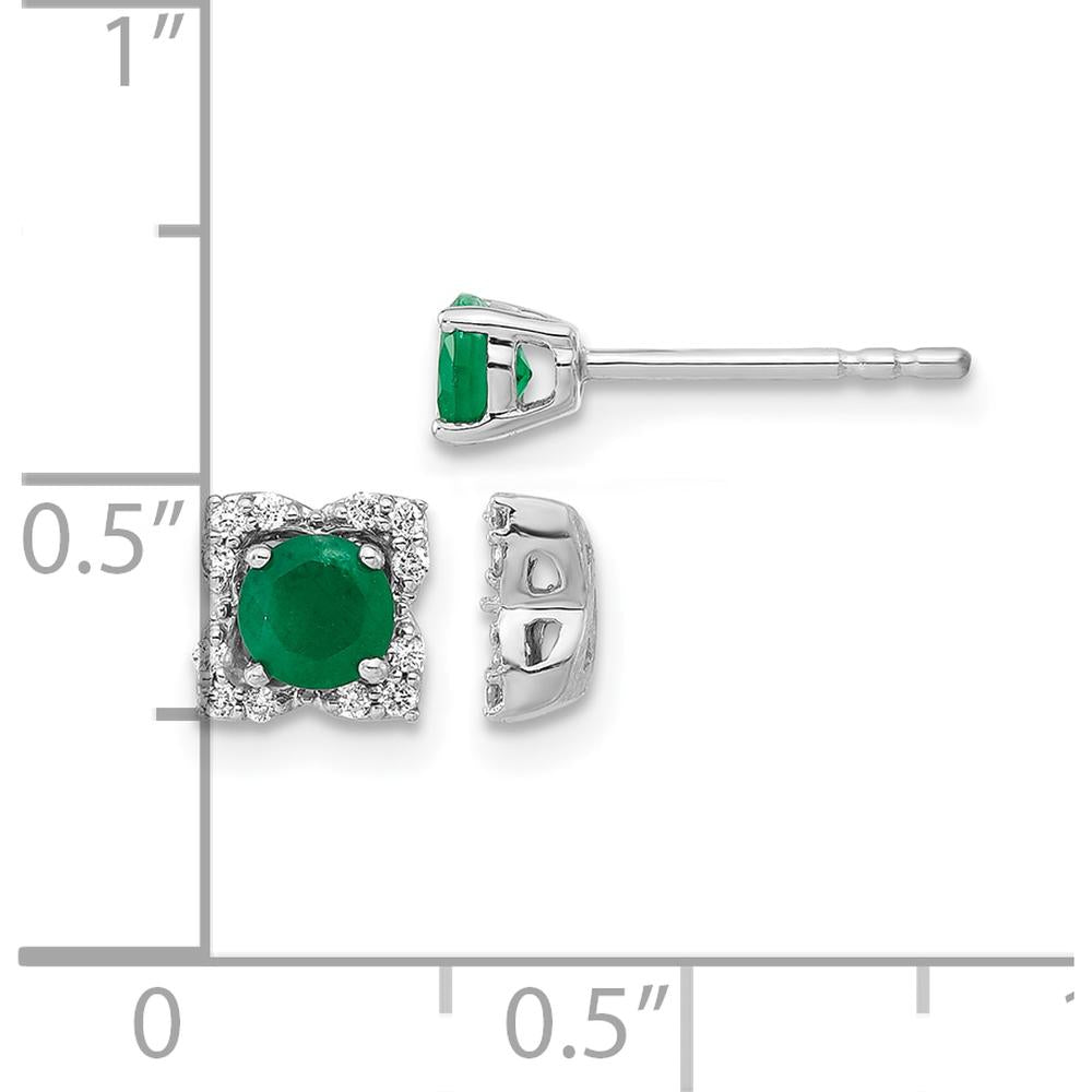 14K White Gold Emerald and Diamond Stud Earrings with Jacket - 0.27 Carats Emerald, 0.004 Carats Diamond Total Weight by Monteluci Fine Jewelry