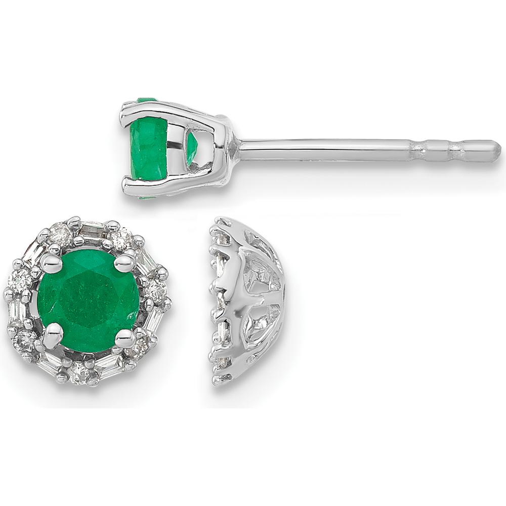 14K White Gold Emerald and Diamond Stud Earrings with Jacket - 0.27 Carats Total Emerald Weight, 0.0086 Carats Total Diamond Weight by Monteluci Fine Jewelry