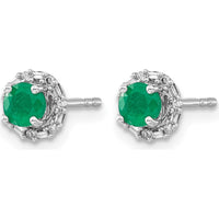 14K White Gold Emerald and Diamond Stud Earrings with Jacket - 0.27 Carats Total Emerald Weight, 0.0086 Carats Total Diamond Weight by Monteluci Fine Jewelry