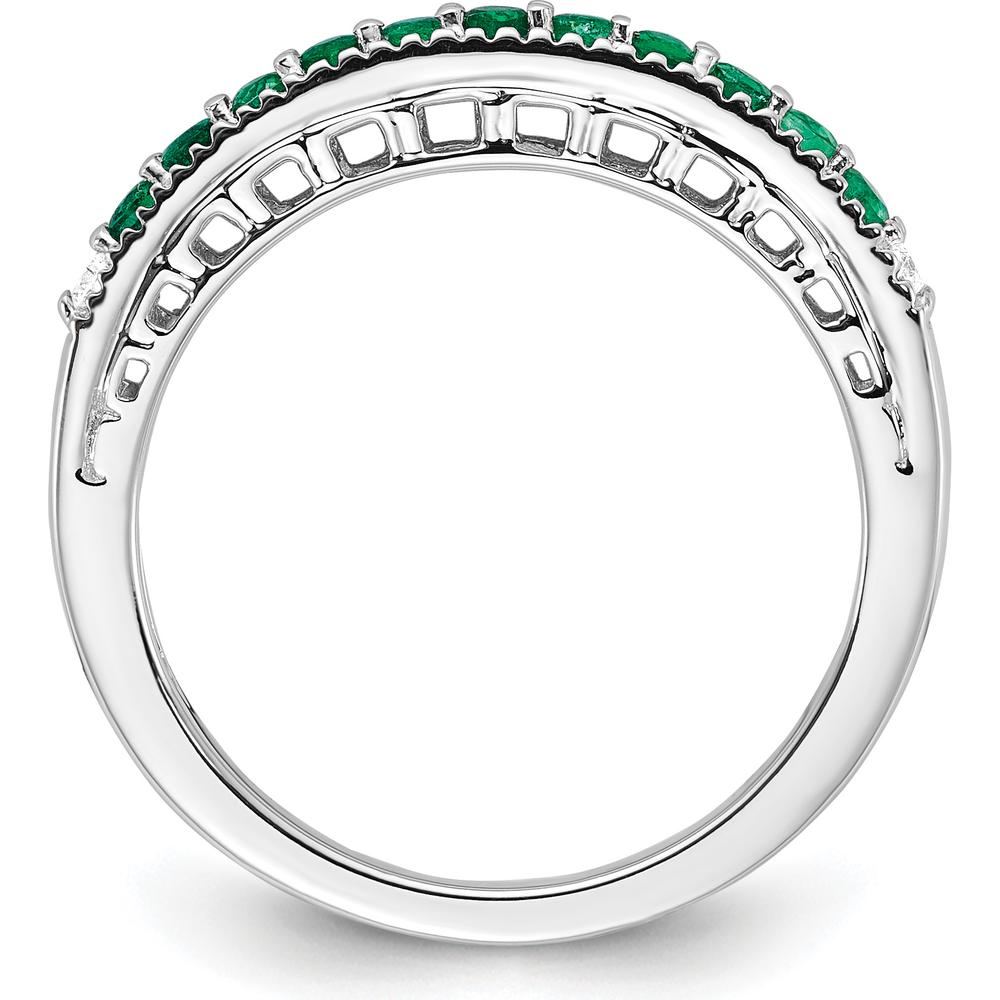 14K White Gold Emerald and Diamond Tapered Band - 0.253 Carat Total Emerald Weight by 0