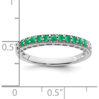 14K White Gold Emerald and Diamond Tapered Band - 0.253 Carat Total Emerald Weight by 0