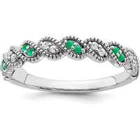 14K White Gold Emerald and Diamond Twist Band - 0.08 Carat Total Emerald and Diamond Weight by 0