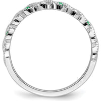 14K White Gold Emerald and Diamond Twist Band - 0.08 Carat Total Emerald and Diamond Weight by 0