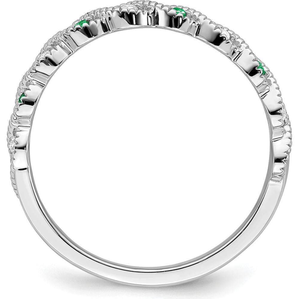 14K White Gold Emerald and Diamond Twist Band - 0.08 Carat Total Emerald and Diamond Weight by 0