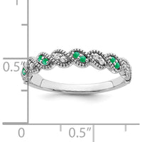 14K White Gold Emerald and Diamond Twist Band - 0.08 Carat Total Emerald and Diamond Weight by 0
