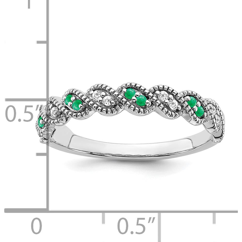 14K White Gold Emerald and Diamond Twist Band - 0.08 Carat Total Emerald and Diamond Weight by 0