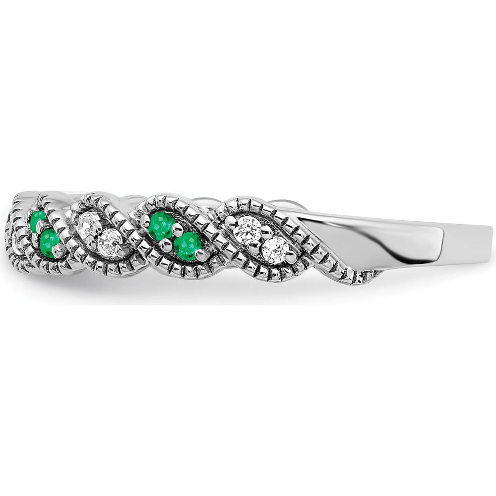 14K White Gold Emerald and Diamond Twist Band - 0.08 Carat Total Emerald and Diamond Weight by 0