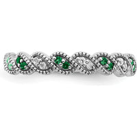 14K White Gold Emerald and Diamond Twist Band - 0.08 Carat Total Emerald and Diamond Weight by 0