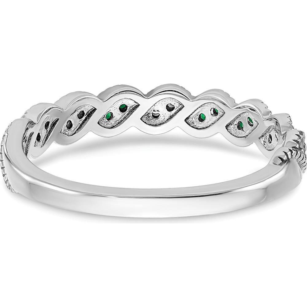 14K White Gold Emerald and Diamond Twist Band - 0.08 Carat Total Emerald and Diamond Weight by 0