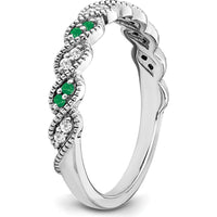 14K White Gold Emerald and Diamond Twist Band - 0.08 Carat Total Emerald and Diamond Weight by 0