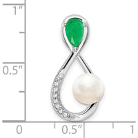 14K White Gold Emerald and Freshwater Cultured Pearl Infinity Pendant with Diamonds - 1.455 Carat Total Pearl Weight, 0.52 Carat Total Emerald Weight by Lumare Gioia