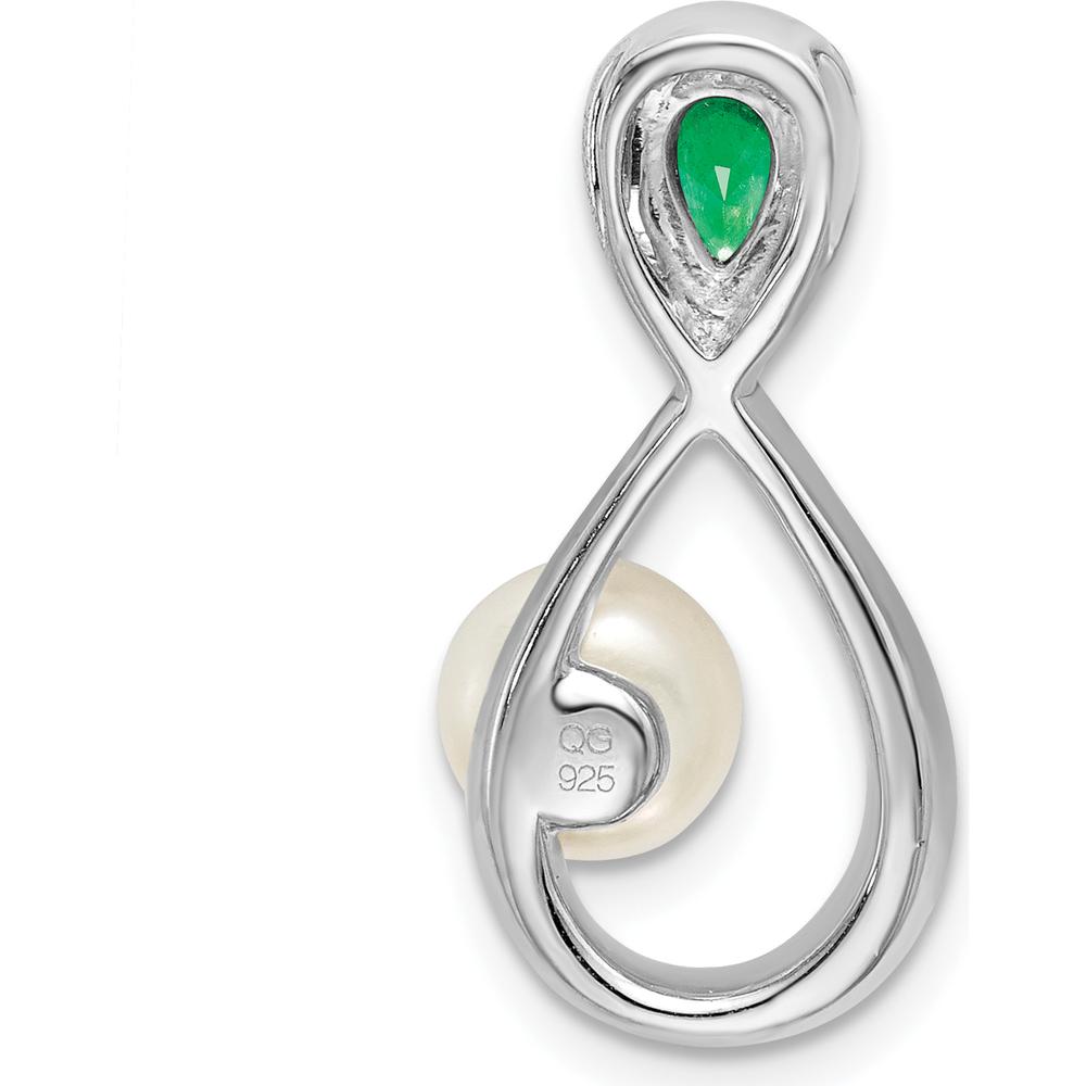 14K White Gold Emerald and Freshwater Cultured Pearl Infinity Pendant with Diamonds - 1.455 Carat Total Pearl Weight, 0.52 Carat Total Emerald Weight by Lumare Gioia
