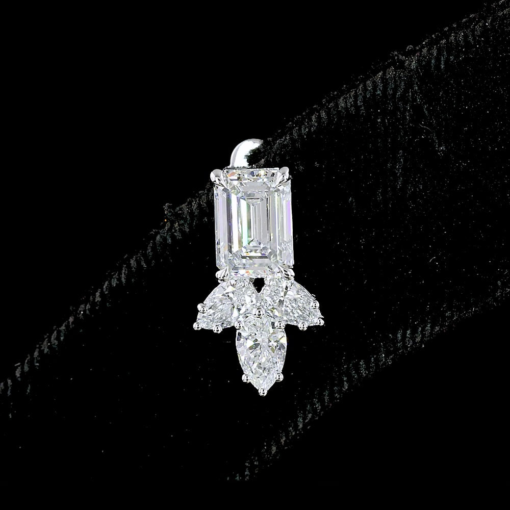 14K White Gold Emerald and Pear-Shape Lab Diamond Hanging Earrings - 2.96 Carats Total Diamond Weight - Covaloro Fine Jewelry