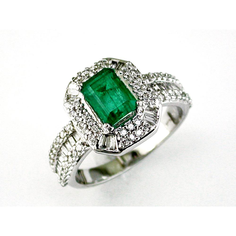 14K White Gold Emerald & Round Diamond Halo Ring - 1.83 Carats Total Gem Weight