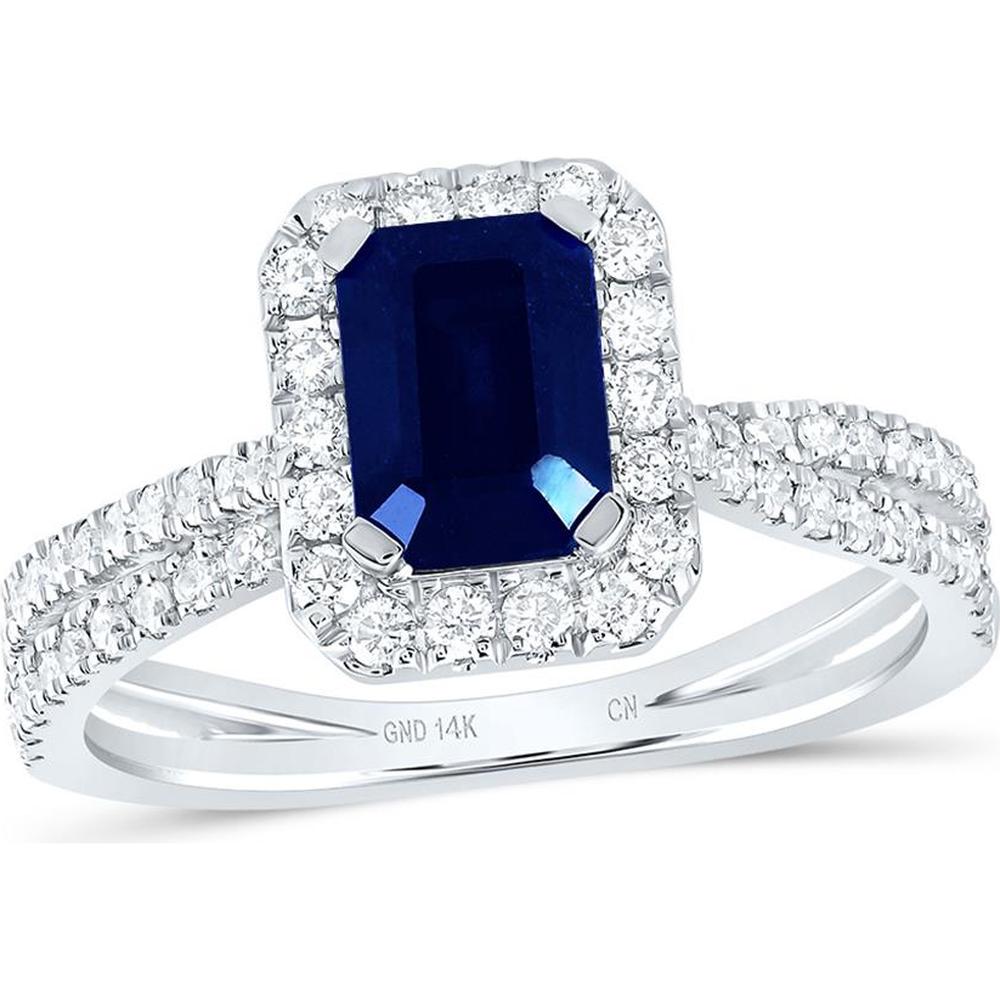 14K White Gold Emerald Blue Sapphire & Diamond Fashion Ring - 1.5 Carat Total Weight