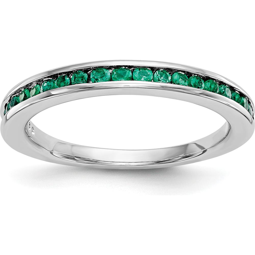 14K White Gold Emerald Channel Set Wedding Band with Round Faceted Emeralds - 0.38 Carat Total Gem Weight by 0