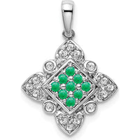 14K White Gold Emerald Cluster and Diamond Vintage Pendant - 0.17 Carat Total Diamond Weight, 0.153 Carat Total Emerald Weight by Lumare Gioia