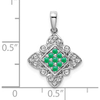 14K White Gold Emerald Cluster and Diamond Vintage Pendant - 0.17 Carat Total Diamond Weight, 0.153 Carat Total Emerald Weight by Lumare Gioia