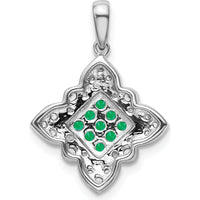 14K White Gold Emerald Cluster and Diamond Vintage Pendant - 0.17 Carat Total Diamond Weight, 0.153 Carat Total Emerald Weight by Lumare Gioia