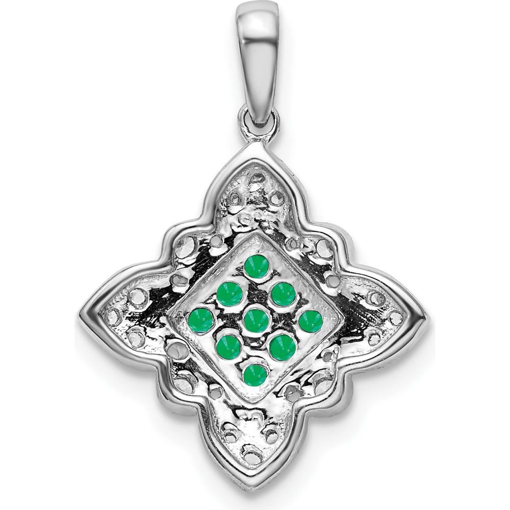 14K White Gold Emerald Cluster and Diamond Vintage Pendant - 0.17 Carat Total Diamond Weight, 0.153 Carat Total Emerald Weight by Lumare Gioia