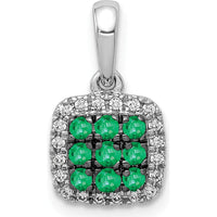 14K White Gold Emerald Cluster Pendant with Diamond Accents and Rhodium Plating - 0.19 Carat Emeralds, 0.005 Carat Diamonds by Lumare Gioia
