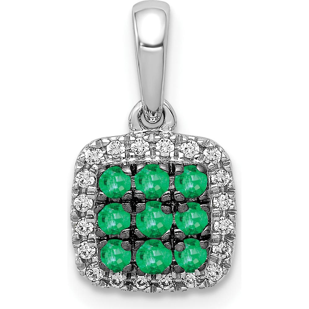 14K White Gold Emerald Cluster Pendant with Diamond Accents and Rhodium Plating - 0.19 Carat Emeralds, 0.005 Carat Diamonds by Lumare Gioia
