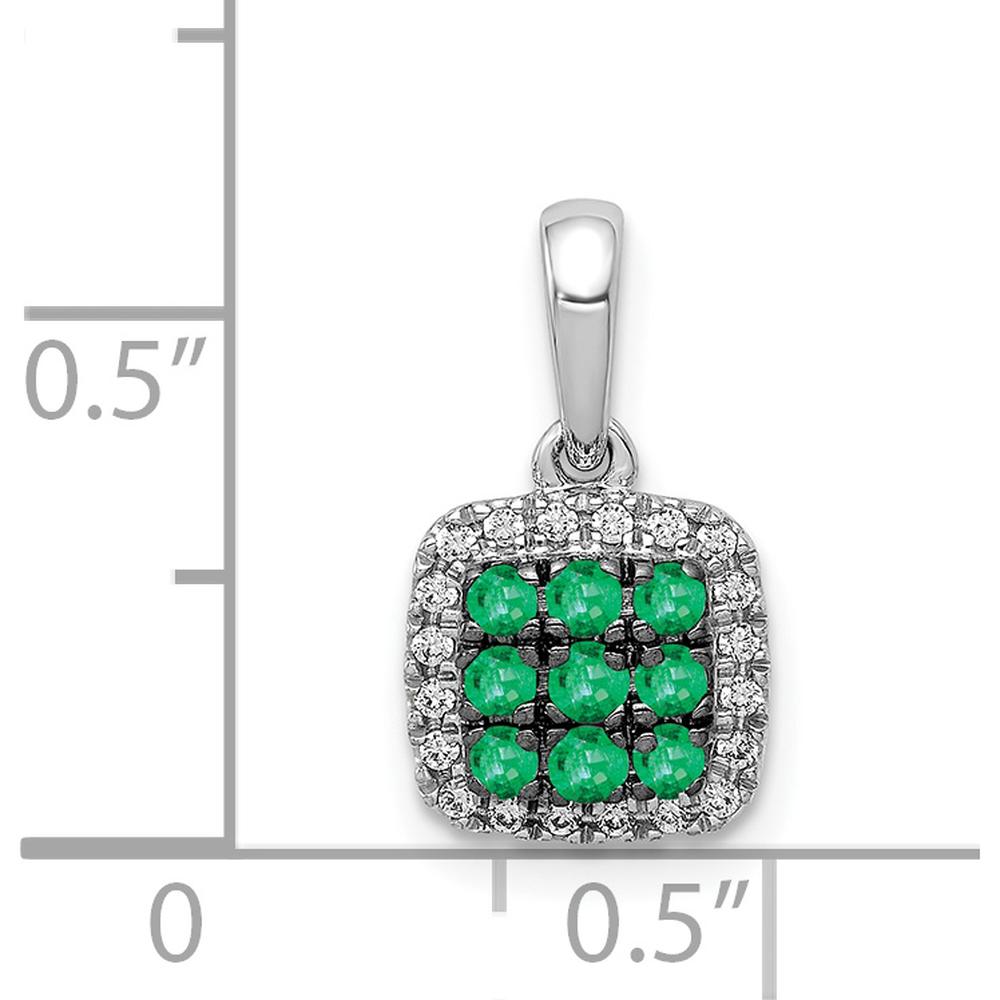 14K White Gold Emerald Cluster Pendant with Diamond Accents and Rhodium Plating - 0.19 Carat Emeralds, 0.005 Carat Diamonds by Lumare Gioia