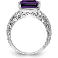 14K White Gold Emerald Cut Amethyst and Diamond Ring with 5.1 Carat Amethyst and 0.017 Carat Diamond Accents by Monteluci Fine Jewelry