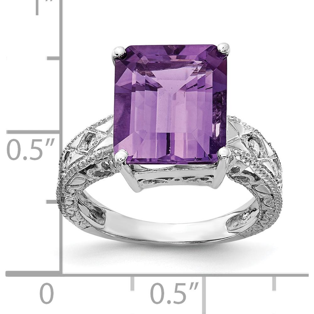 14K White Gold Emerald Cut Amethyst and Diamond Ring with 5.1 Carat Amethyst and 0.017 Carat Diamond Accents by Monteluci Fine Jewelry